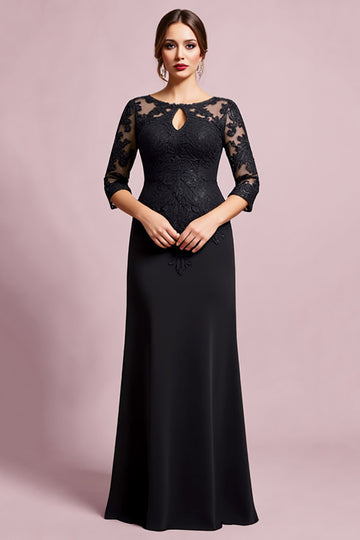 Black Sheath Keyhole Mother of the Bride Dress with Appliques